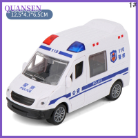 QUANSEN โรงพยาบาลกู้ภัยรถพยาบาลตำรวจโลหะรุ่นดึงเสียงกลับและของเล่นเบา