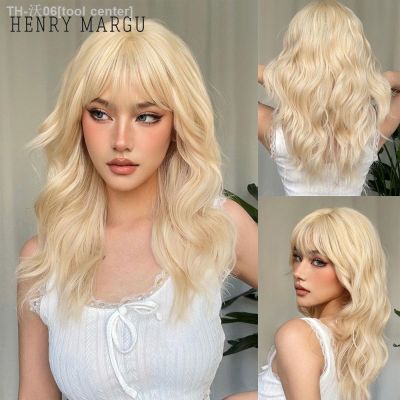 HENRY MARGU Long Wavy Blonde Synthetic Wigs Platinum Daily Natural Hair Wigs With Bangs Cosplay Wig for Women Heat Resistant [ Hot sell ] tool center