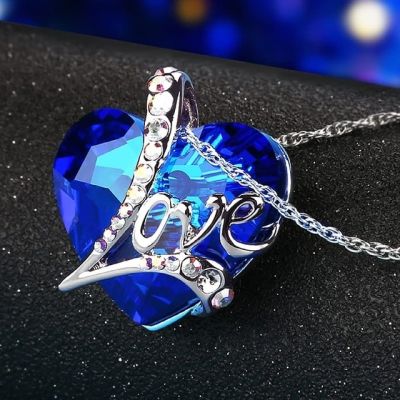 JDY6H Fashion Luxury Ocean Heart Crystal Pendant Necklace Anniversary Mother Valentine Day Jewelry Gift Ladies Wedding Accessories