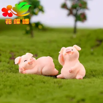 Chinese Pig Red Resin Mini Figurine Zodiac 2 pigs playing