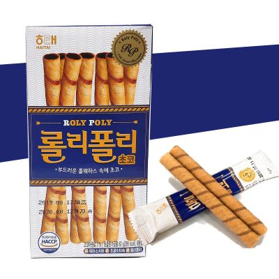 Noona Mart -ขนมเกาหลี เวเฟอร์สอดไส้ช็อคโกแลต - Haitai Roly Poly Chocolate Wafer Stick 해태롤리폴리초코 62g