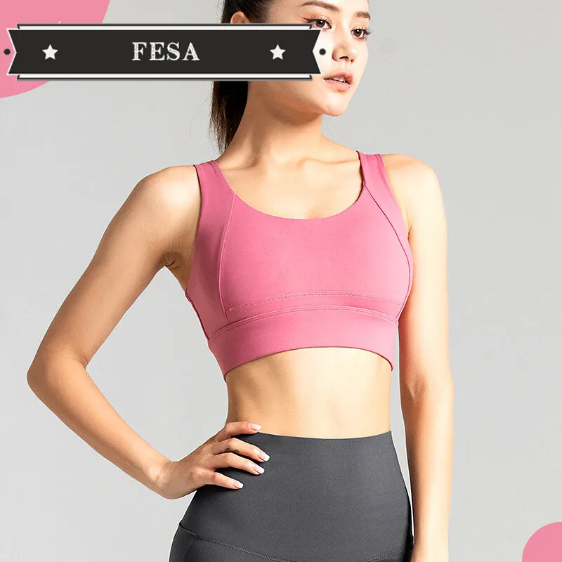 FESA Sports Bra Women's Push Up Underwear Fitness Yoga Tank Crop Top Bras  Athletic Vest Gym Shirt Sport Running Sportswear