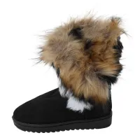 Womens Fashion Artificial Fox Fur Warm Autumn Winter Snow Women Boots Shoes Lady Short Boots Casual Long Snow Shoes (Black, EU37=US6)