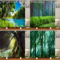 【CW】▧◕  Scenery Fabric Shower Curtain Trees  Printing Polyester with hooks