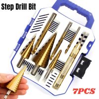 7/3/1PCS HSS Step Drill Bit Sets Straight Groove Titanium Coated Cone Hole Cutter Auto Center Punch Spiral Twist Saw Drill Bit Drills  Drivers