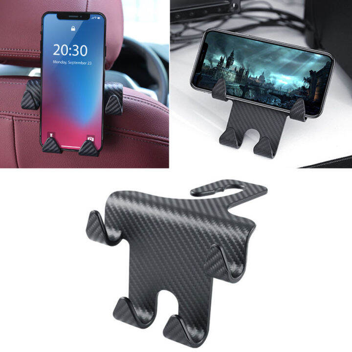 Car Seat Headrest Hook Carbon Fiber Mobile Phone Holder Car Vehicle