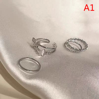 ruyifang ชุดแหวนเปิดสไตล์ฮิปฮอปพังค์3ชิ้น 4ชิ้นแหวนสตรีแหวนโลหะผีเสื้อ