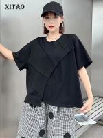 XITAO T-shirt Patchwork Irregular Folds Casual T-shirt