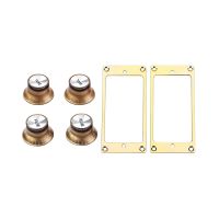 2 Pcs Metal Flat Humbucker Cover Guitar Pickup Frame &amp; 1Set Gold Top Hat Knob for Gibson for Les Paul Gold Foil Button