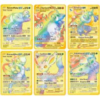 Pokemon Gold Rainbow Metal Gilt Card V Vmax GX Blastoise Sylveon Mewtwo Anime Pikachu Battle Collection Trading Iron Super Card