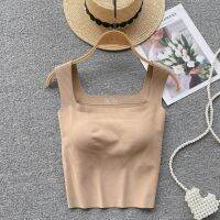 Women Summer Sporty Yoga Screw Thread Camis Hot Sweet Korean Fashion Elastic Cotton Wide Shoulder Solid Tank Tops With Chest Pad