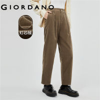 GIORDANO Women Pants Half Elastic Waist 100% Cotton Corduroy Pants Ankle Length Simple Fashion Casual Warm Loose Pants 05423676