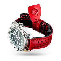 สายนาฬิกาข้อมือหนังแท้แฮนด์เมด HARAL-2COLORS Collection (นาฬิกาไม่รวมในรายการขาย)Red/black Leather watch cuff by Tangmo Goods