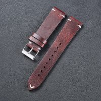 ✤ Ultra-thin Bracelet 18 20 22mm Genuine Leather Watch Strap Retro Oil Wax Leather Watch Band with Quick Release Pins