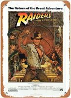 โปสเตอร์ต้นฉบับภาพยนตร์โบราณสำหรับอินเดียน่าโจนส์ Raiders Of The Lost Ark Adventure สัญลักษณ์ดีบุกเครื่องตกแต่งฝาผนังสัญลักษณ์โลหะของตกแต่งคลับห้องบาร์คาเฟ่ของคุณศิลปะที่เป็นเอกลักษณ์12X8นิ้วหลากสี