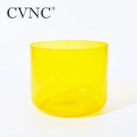 CVNC 7 Inch Yellow Alchemy Clear Quartz Crystal Singing Bowl for Sound Healing with Free Mallet and O-ring