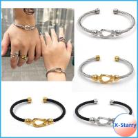 X-STARRY เหล็กไร้สนิม สร้อยข้อมือเกือกม้า สายเคเบิลปม ถักแบบถัก กำไลข้อมือคู่ ง่ายๆ ห่วงโซ่ลวด กำไลข้อมือข้อเท้า สำหรับผู้หญิง