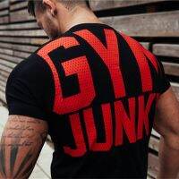 Summer Men Gym Running T shirt Fitness Bodybuilding Letter Printed Male Short Cotton Running Sport Tee Tops 5 Color