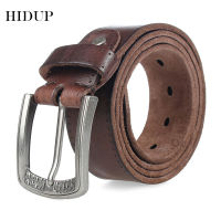 HIDUP Top Quality 100 Solid Design Cowskin Mens Cow Cowhide Leather Belt Unique Alloy Pin Buckle Metal Belts 3.8cm Wide NWJ314