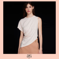 [asv aw23] Riley Asymmetric Draped Top เสื้อผู้หญิง คอกลม แขนสั้น ทรงเฉลียง แต่งถ่วงด้านข้าง