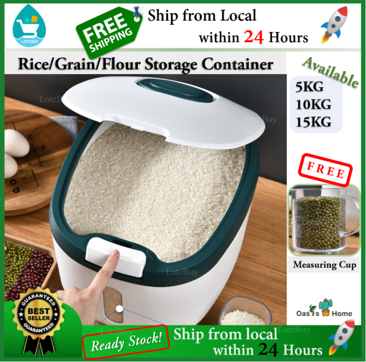 Airtight Rice dispenser rice storage container with wheels 10KG Kotak  Simpanan Beras