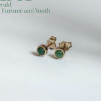 Birthstone Emerald ต่างหูมรกต เงินแท้ชุบทอง14k สีเขียว