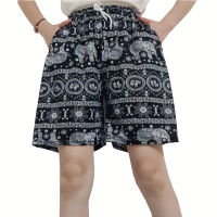 short pants กางเกงลายช้างขาสั้น มีกระเป๋า2ข้าง รุ่น590-1# ผ้าวูลเวฟยืดได้