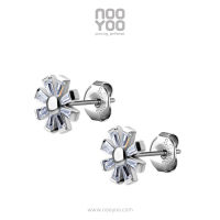 NooYoo ต่างหูสำหรับผิวแพ้ง่าย Flower with Cubic Zirconia