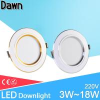 led downlight 3W 5W 9W 12W 15W 18W downlight AC 220V 240V Ultra Thin gold Silver Aluminum Round Recessed LED Spot Lighting