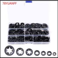 78YUANFF 260Pcs M3 M4 M5 M6 M8 M10 M12 แหวนล็อคฟัน เหล็ก65Mn สีดำสีดำ Starlock washers Assortment KIT พร้อมกล่องเก็บของ 7ขนาด แหวนล็อคเครื่องซักผ้า เครื่องผลิตเครื่องจักร