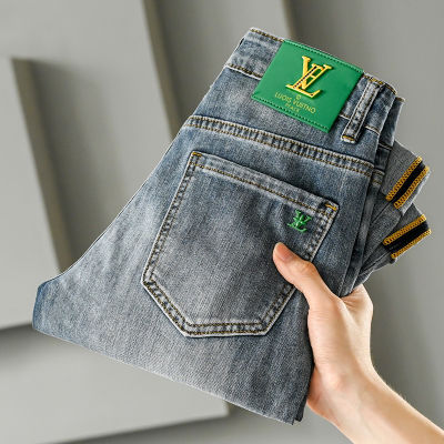 Louis Vuittons กางเกงยีนส์ผู้ชาย,กางเกงยีนส์ลำลองสีฟ้าทรงตรงยี่ห้อ LVTH