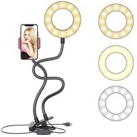 ❍☞▦ Led Round Selfie Ring Light with Flexible Mobile Phone Holder Desk Lamp for Youtube Live Stream Office Kitchen Stand