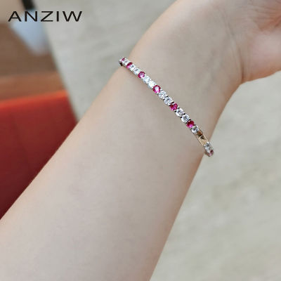 ANZIW Sterling Silver Round Cut Lab Created Ruby&Created SONA Diamond Fashion Tennis Bangle for Women Jewelry Gifts