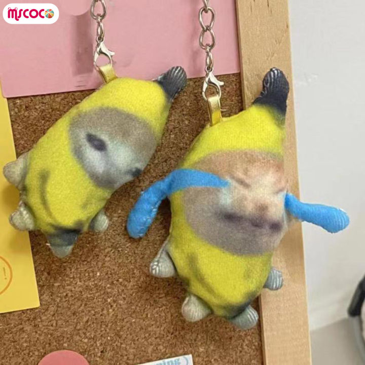 mscoco-พวงกุญแจแมวกล้วยน่ารักตลกๆตุ๊กตากล้วยกรีดร้องของเล่นตุ๊กตาบีบร้องไห้สำหรับกระเป๋าเป้สะพายหลัง