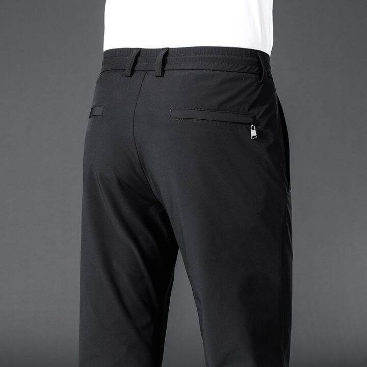 hot11-browon-black-pants-men-2023-summer-new-ice-silk-sports-cal-pants-thin-breathable-elastic-solid-color-mid-straight-trousers