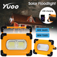 YUOO แสงจากแสงอาทิตย์แบบชาร์จไฟ LED 50W 80W,ตะเกียงตั้งแคมป์แม่เหล็กปรับได้4โหมดไฟฉายพกพากลางแจ้ง