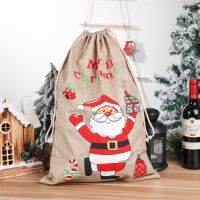 New Year 2024 Christmas Stocking Bags Linen Santa Sacks Large Christmas Gift Bag Santa Claus Present Storage Drawstring Pocket Socks Tights