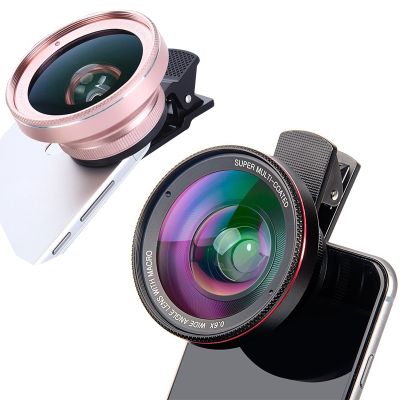 0.45X 0.6X (120 Degrees) Wide Angle + 15X Macro Lens 2 in 1 Mobile Phone Lense Camera Kit 4K HD Metal Lens for Smartphone