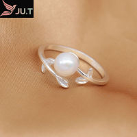 S925เงินสีไข่มุกแท้ธรรมชาติแหวน Leaf Pearl Bizuteria พลอยกล่องแหวนใส่เครื่องประดับงานแต่งงานแหวนสำหรับหญิง