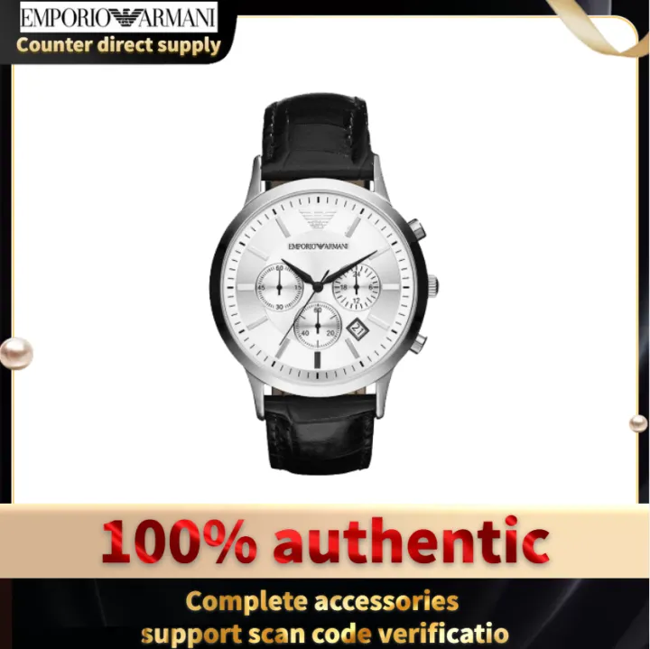 Armani Watch AR2432 Men's Classic Black Leather Strap Men's Watch  Multifunctional Waterproof Quartz Watch | Lazada Singapore