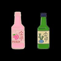 【YF】☁♗✐  Soju Enamel Pin Korea Wine Brooch Badge Cartoon Bottle Pink Lapel Sweater Hat Jewelry Custom Wholesale