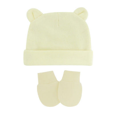 FL Newborn Baby Cotton Beanies Hat and Mittens Set Solid Warm Cap s