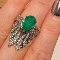 KQDANCE Created Emerald Gemstones Diamond Feather Ring With Bigsmall green Zircon Stone Jewelry For woman  Trend Wholesale