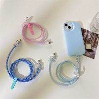 Untuk iPhone Lightning tipe-c kabel gigitan Data Line Wrap pelindung kabel Anti-Bite Winding kawat dasi Floral cinta Soft TPU Cover Shell