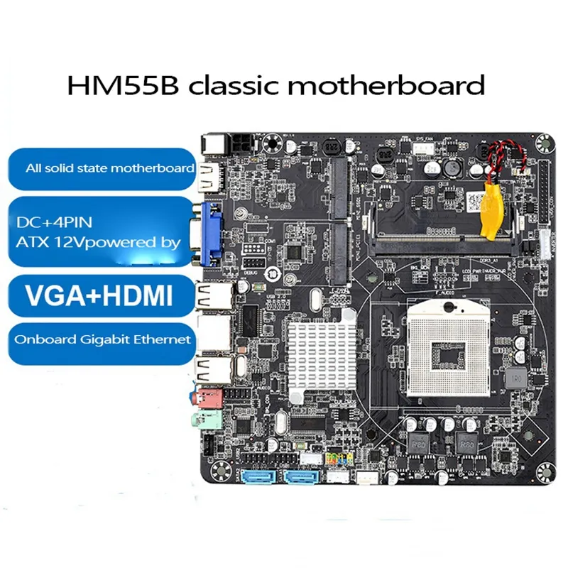 HM55B PGA988 Desktop PC Mainboard DDR3 SATA II Mini ITX Motherboard for  Mini Host/HTPC/Radio/ Advertising Machine 