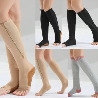 Honnyzia Shop Uni Compression Socks Zipper Leg Support Knee Socks Women Men Open Toe Thin Anti-Fatigue Stretchy Socks