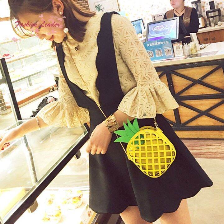 กระเป๋าสะพายไหล่สตรี-ลายสับปะรด-messenger-totes