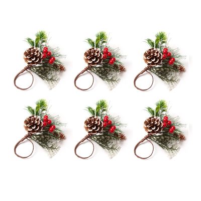 Napkin Rings Set of 6 Pine Needle Berries Christmas Thanksgiving Holiday Rustic Farmhouse Napkin Rings Holders