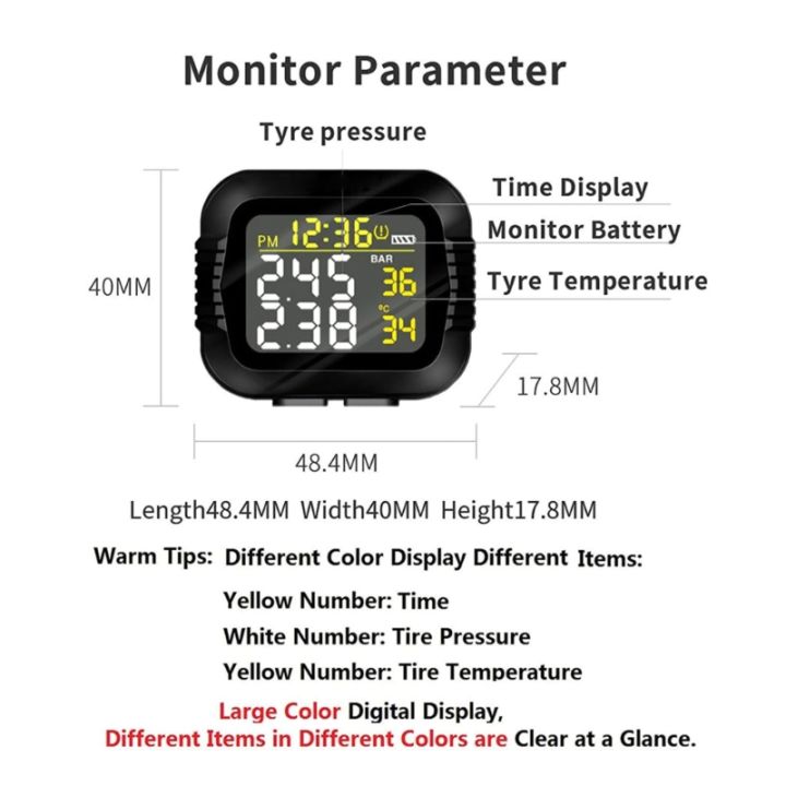 ระบบตรวจสอบความดันลมยางรถจักรยานยนต์ไร้สาย-tpms-ความดันลมยาง-แสดง0-99psi-ความดันอุณหภูมิ