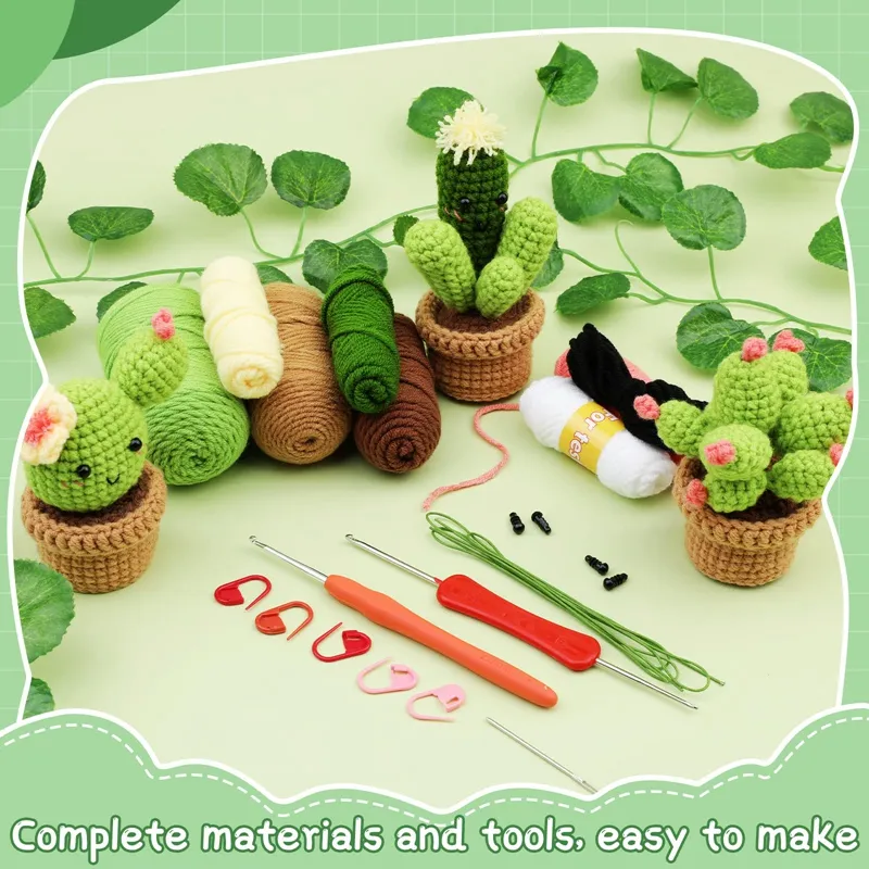 Complete Crochet Set For Beginners, DIY Potted Cactus Crochet Set